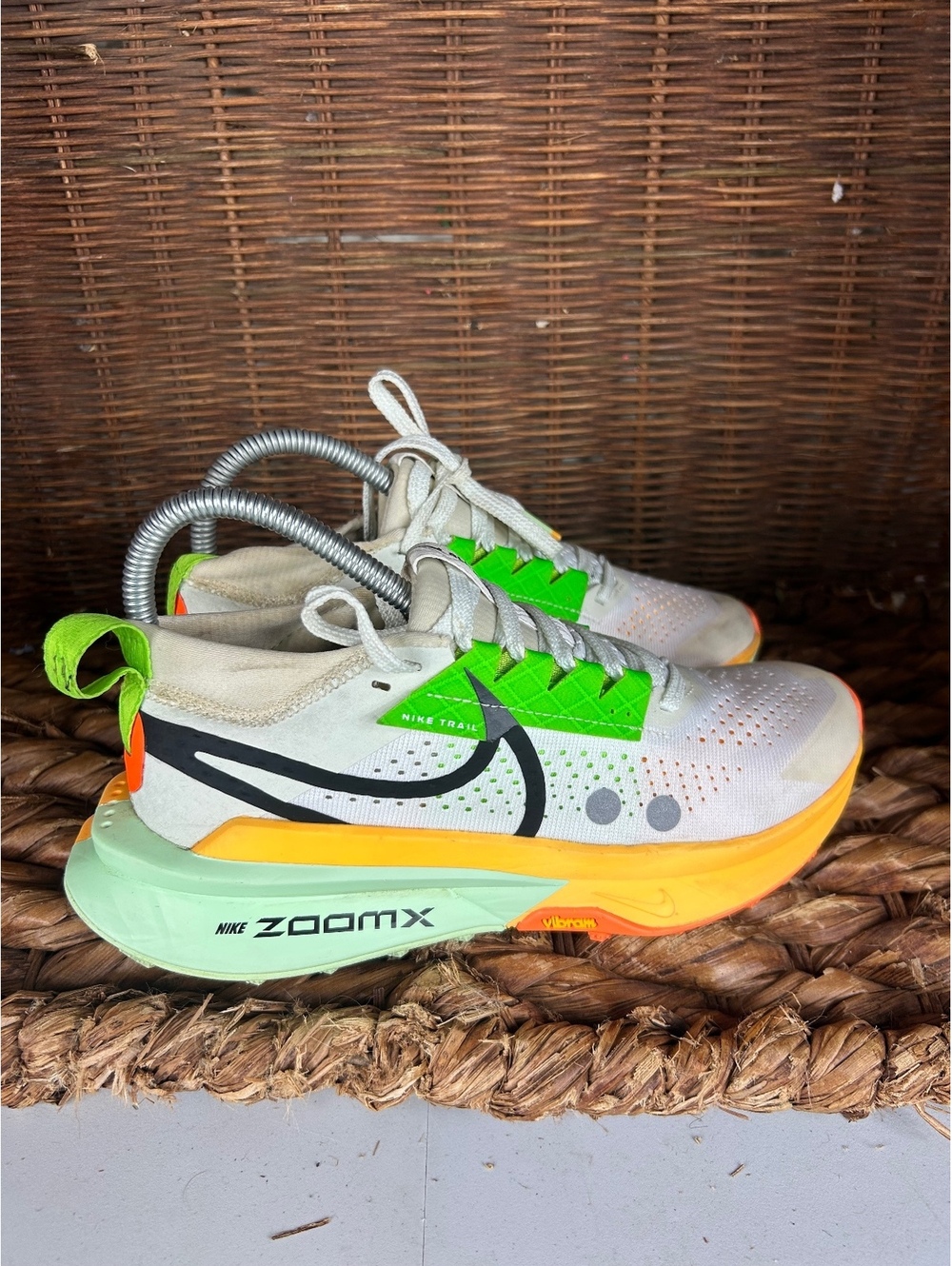 Nike Trail ZoomX white green orange running shoes